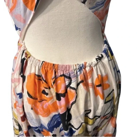 100% Cotton AQUA Floral Print Maxi Tropical Boho Resort Beach Medium Bow Halter - Picture 10 of 12